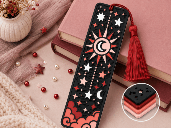 Celestial Bookmark 3D Print Model – Moon, Stars & Planet STL 3MF - Image 3