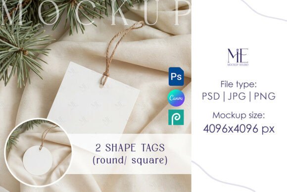 Christmas Gift Tag Mockup, Round & Squar