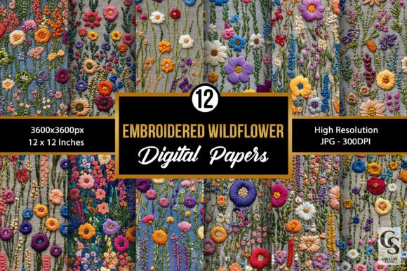 Colorful Embroidered Wildflowers Pattern