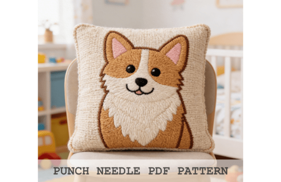Corgi Face Punch Needle Cushion Pattern