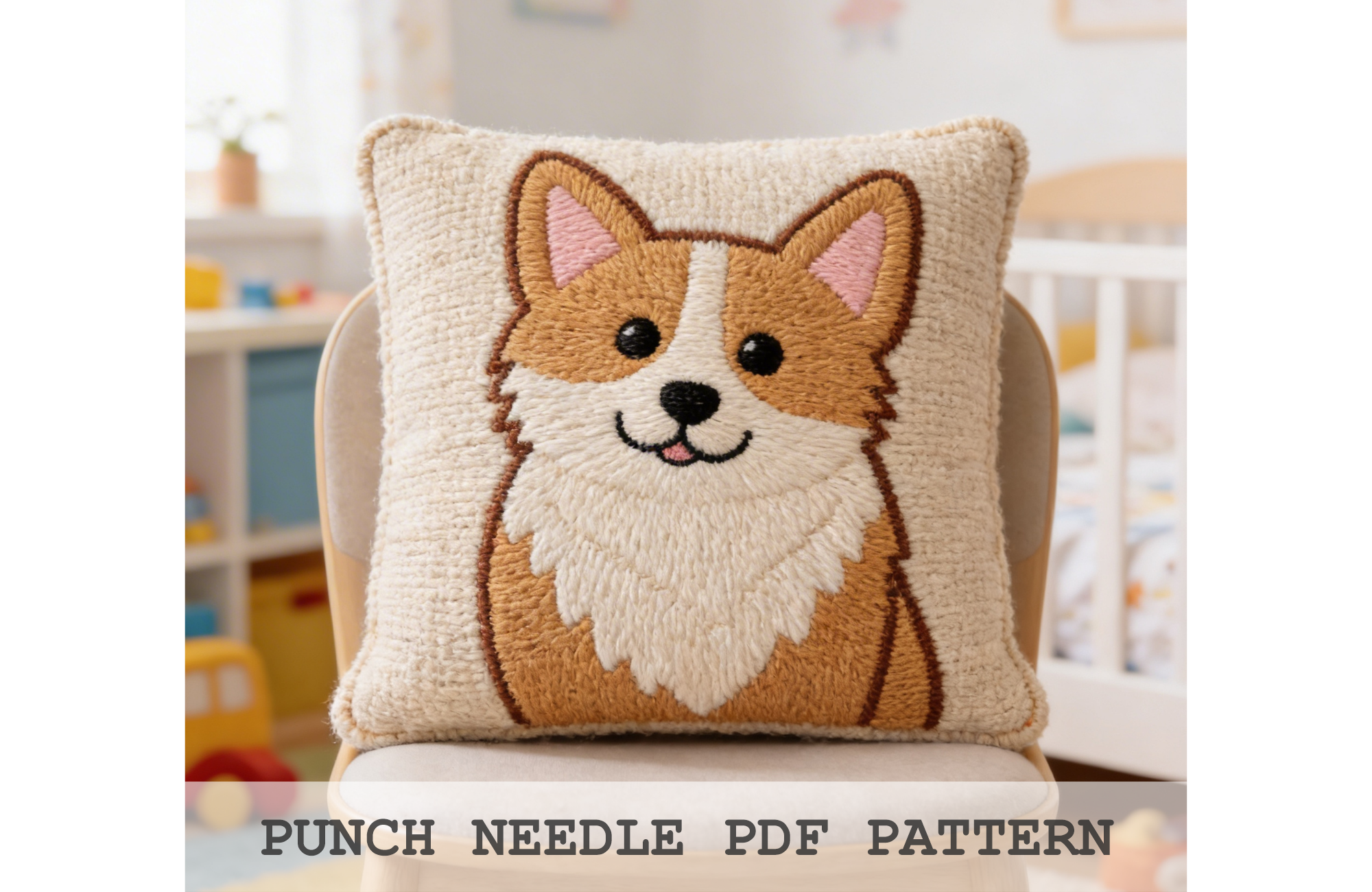 Corgi Face Punch Needle Cushion Pattern