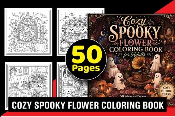 Cozy Spooky Flower Coloring Book