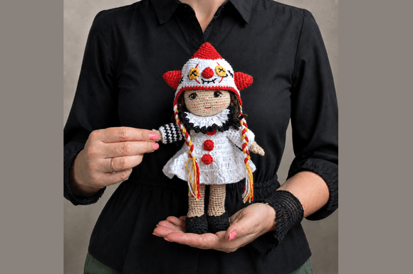 Festive Crochet Doll Pattern PDF – 9"