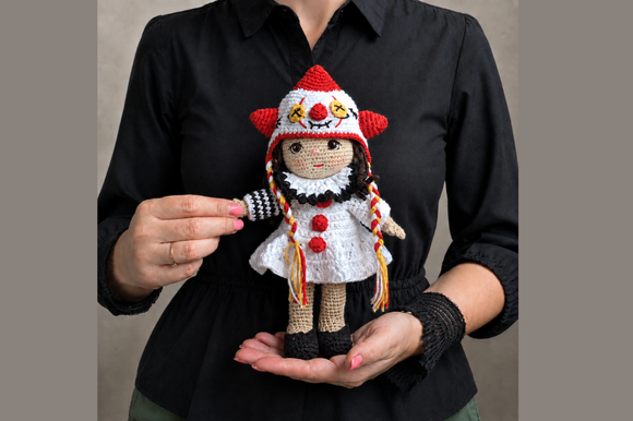 Festive Crochet Doll Pattern PDF – 9"