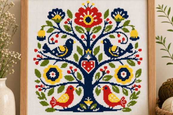 Folk Art Tree of Life Cross Stitch