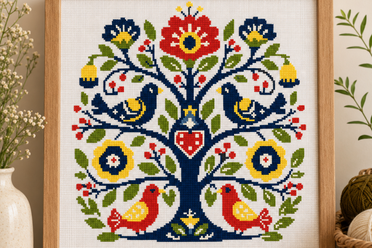 Folk Art Tree of Life Cross Stitch