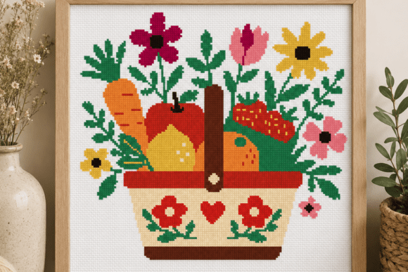 Fruit Basket Floral Cross Stitch