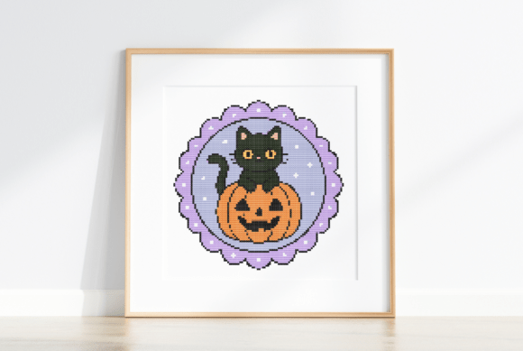 Halloween Black Cat Cross Stitch Pattern