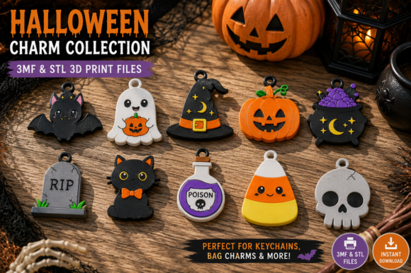 Halloween Charms & Keychains STL 3MF Files – Multicolour 3D Print, Commercial Use - Image 7