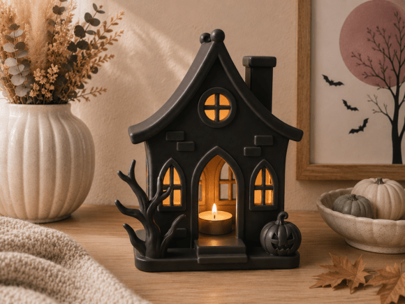 Halloween House Lantern STL - 3D Printable Haunted House Tealight Lamp - Image 1