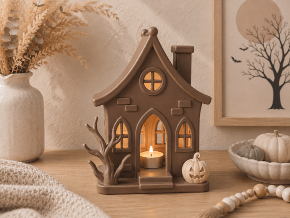 Halloween House Lantern STL - 3D Printable Haunted House Tealight Lamp - Image 2