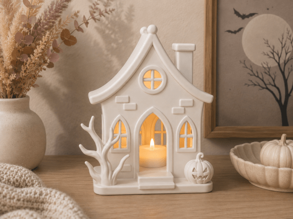 Halloween House Lantern STL - 3D Printable Haunted House Tealight Lamp - Image 4
