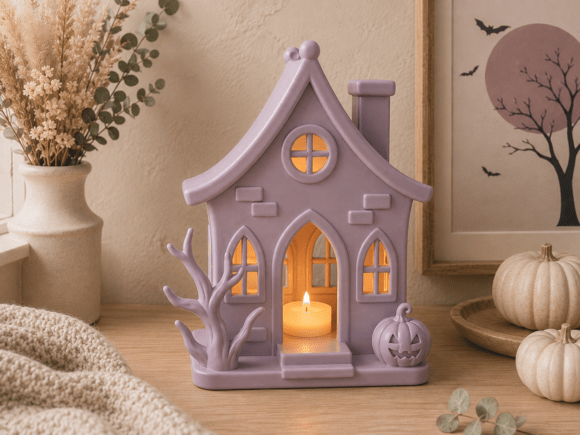 Halloween House Lantern STL - 3D Printable Haunted House Tealight Lamp - Image 5