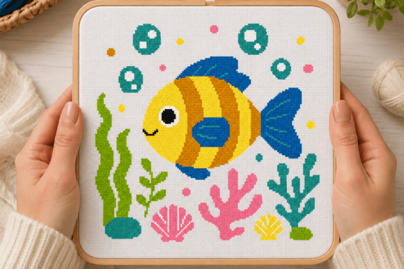 Happy Fish Sea Cross Stitch