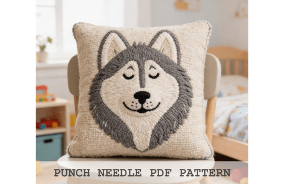 Husky Face Punch Needle Cushion Pattern
