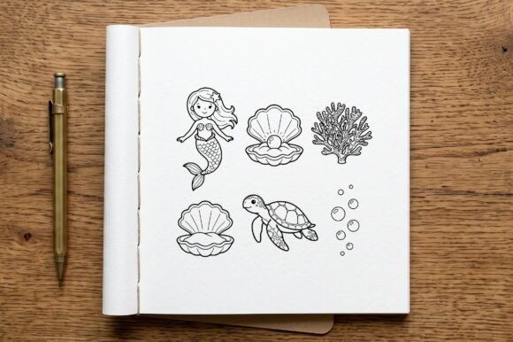 Mermaid Coloring Page Sea Life Set