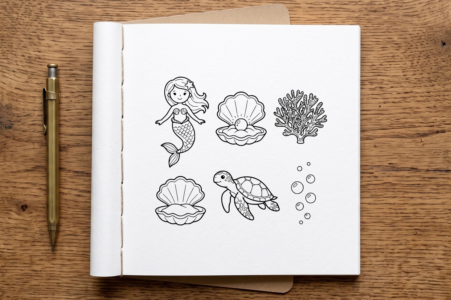 Mermaid Coloring Page Sea Life Set
