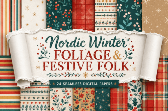 Nordic Winter Foliage Festive Folk Graphics