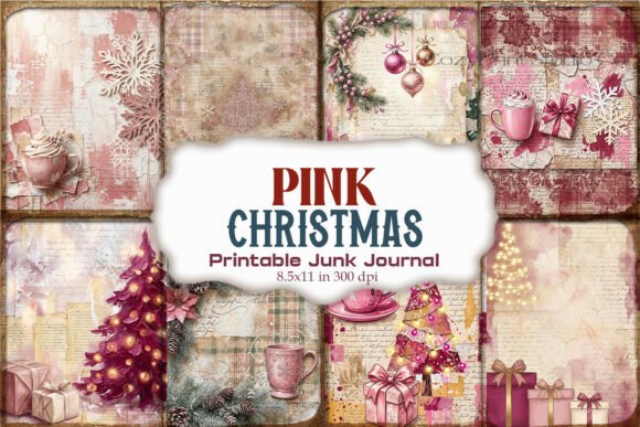 Pink Christmas Junk Journal Pages