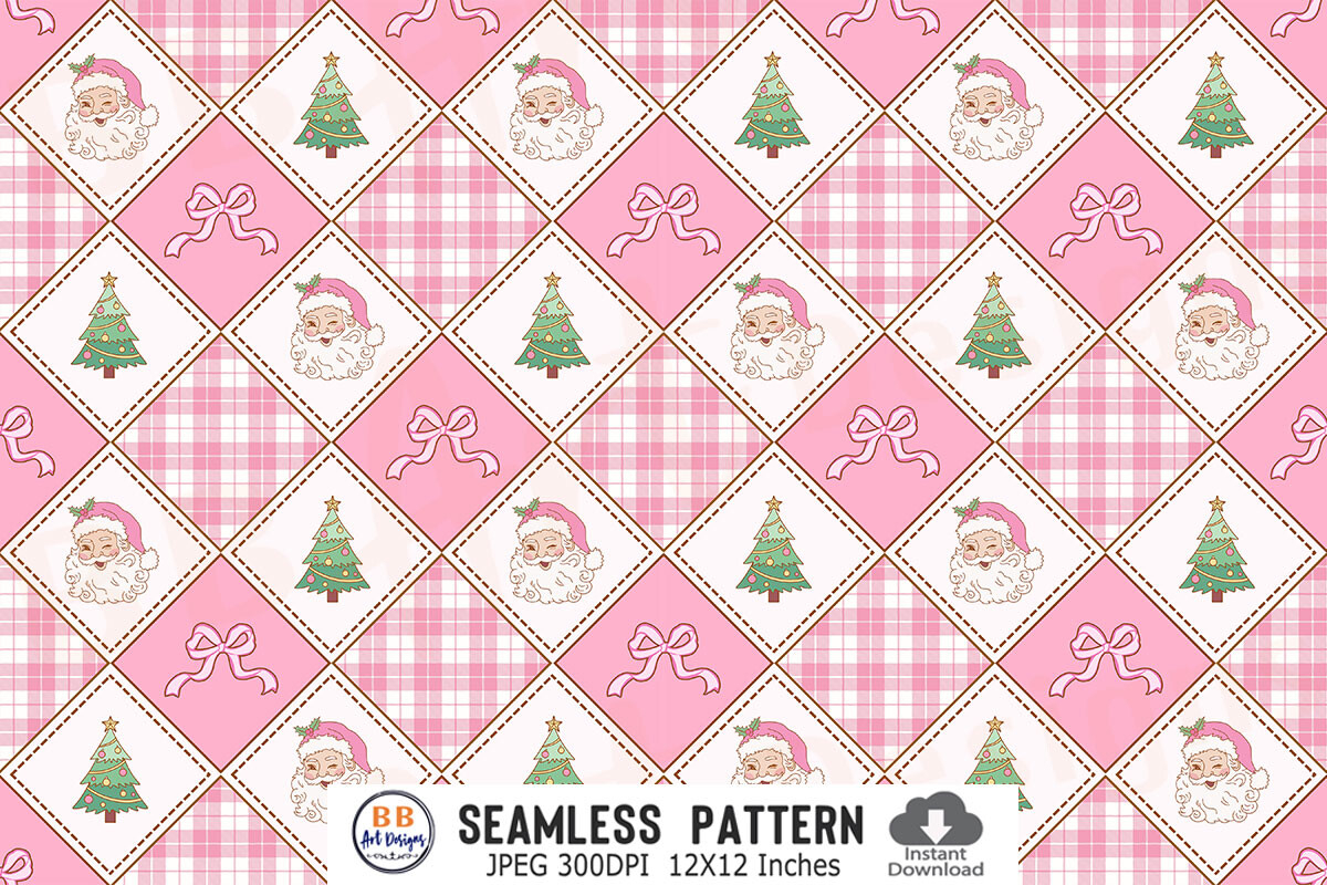 Pink Christmas Pattern Patchwork Plaid