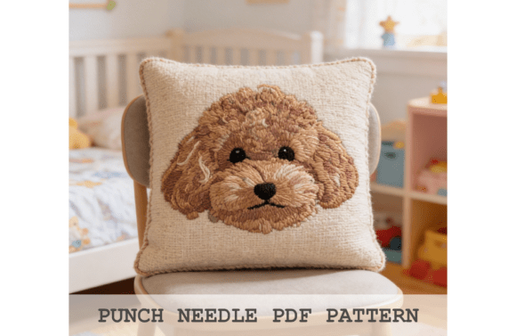 Poodle Face Punch Needle Cushion Pattern