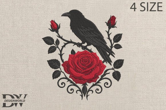 Raven Red Rose Embroidery Design