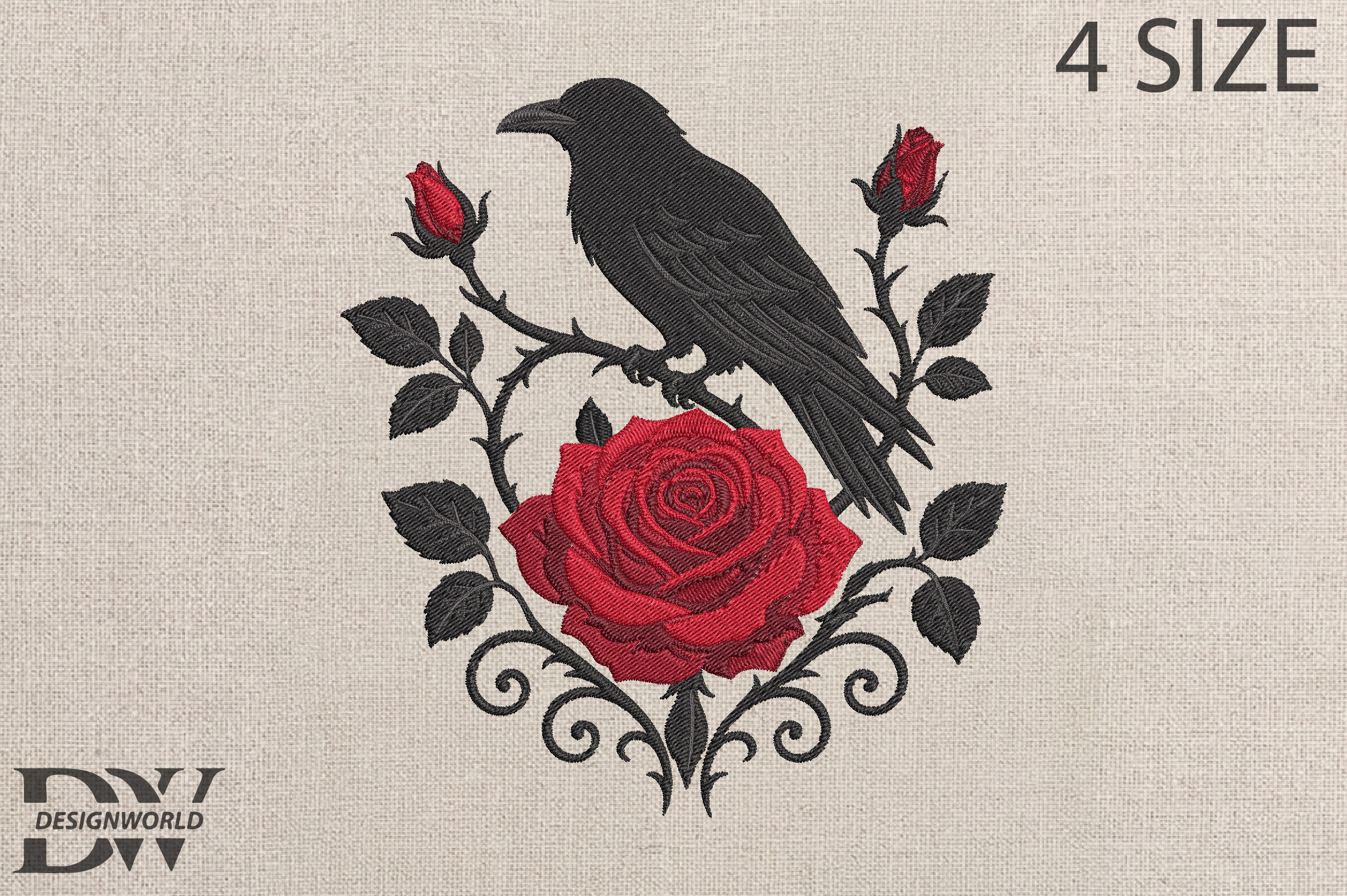 Raven Red Rose Embroidery Design