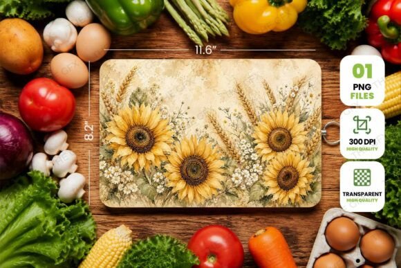 Rustic Sunflower Cutting Board PNG Art