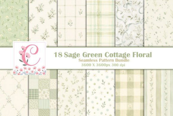 Sage Green Cottage Floral Digital Paper