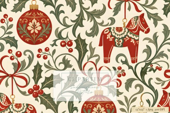 Scandinavian Christmas Damask Pattern