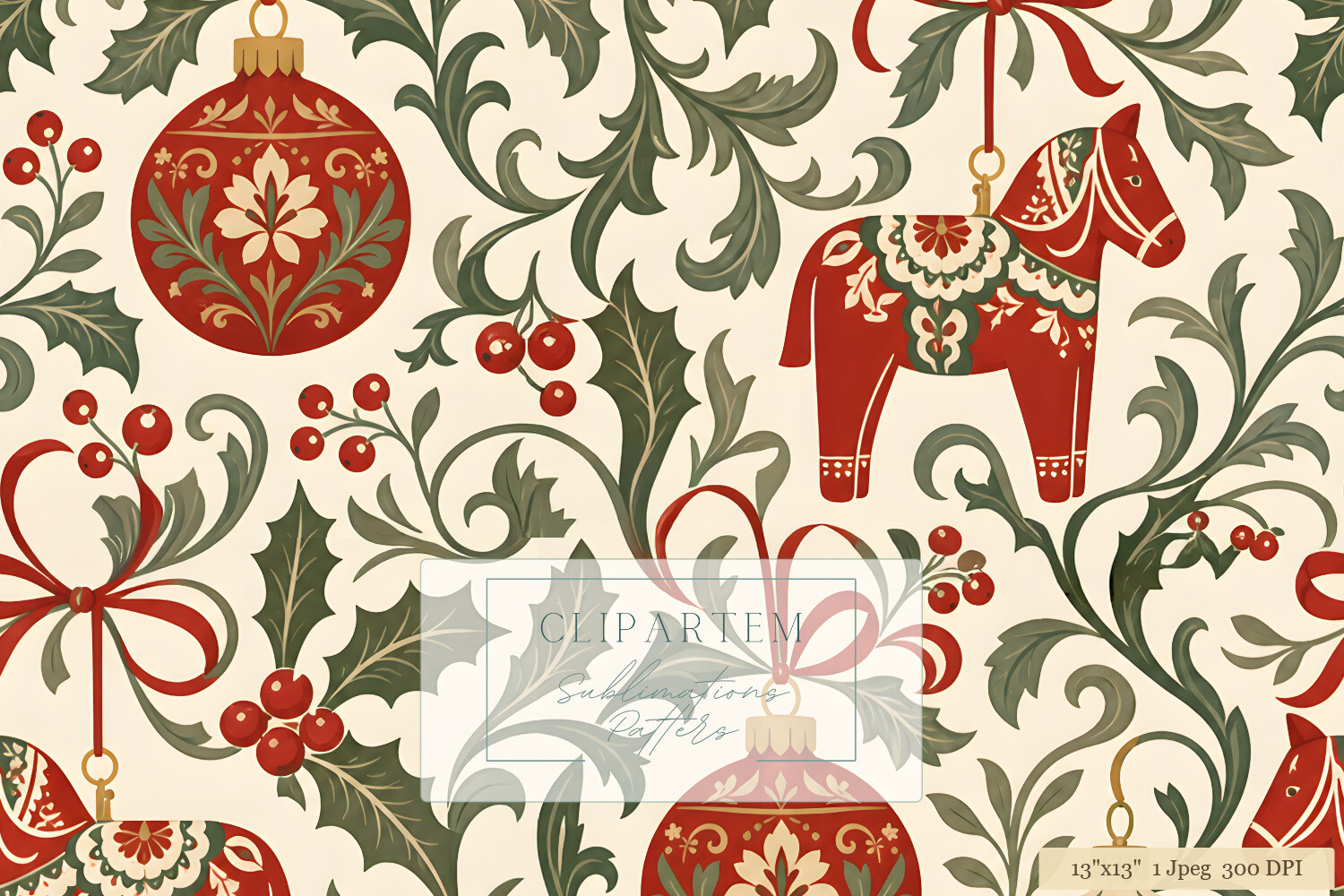 Scandinavian Christmas Damask Pattern