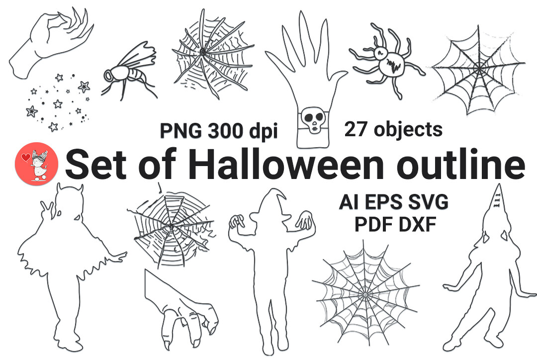 Set of Halloween Outline Objects