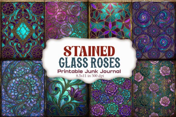 Stained Glass Roses Junk Journal Pages