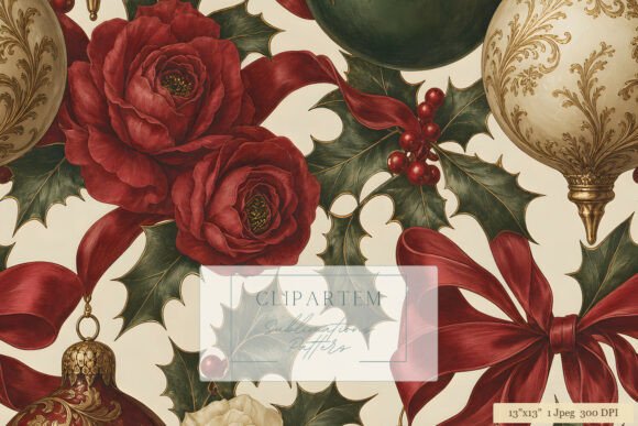 Victorian Christmas Roses Holly Pattern