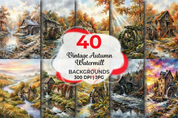Vintage Autumn Watermill Backgrounds