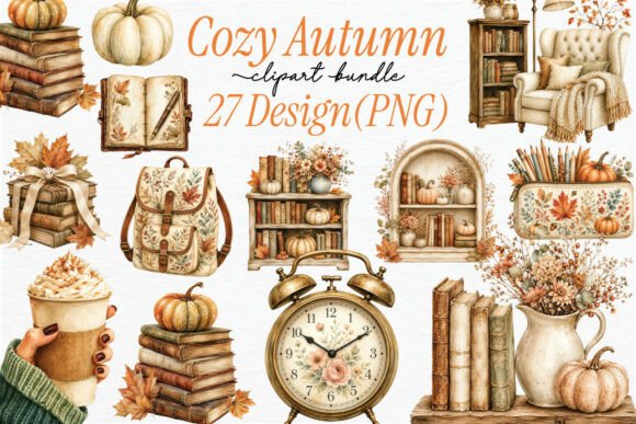 Watercolor Cozy Autumn Clipart Bundle