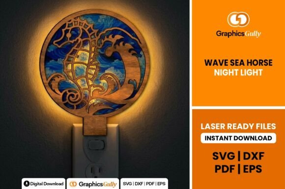 Wave Seahorse Night Light Svg Laser Cutting