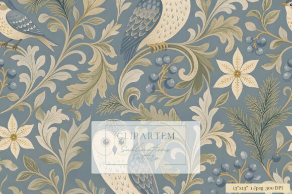 William Morris Owl Bird Blue Pattern