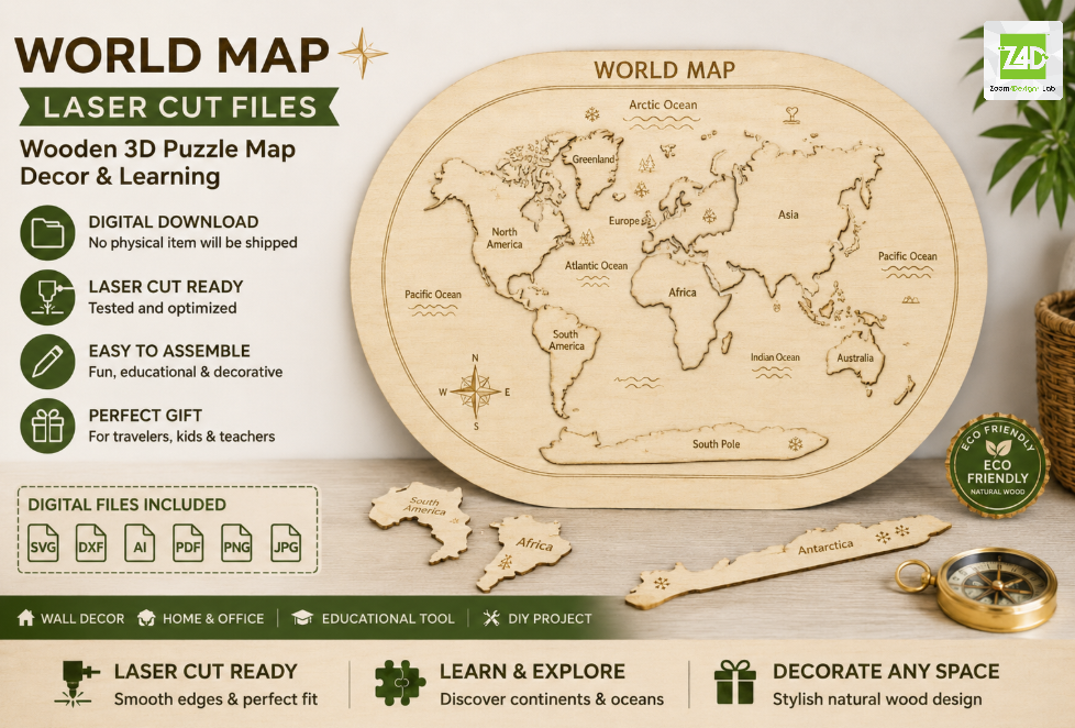 World Map Puzzle Laser Cut Files