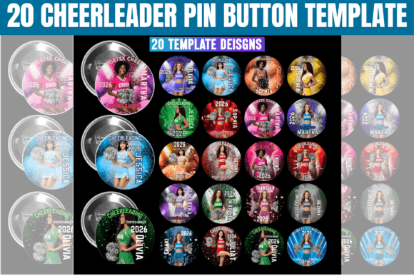 20x Cheerleader Pin Button Template