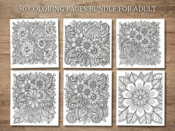 50 Floral Paisley Coloring Pages Bundle