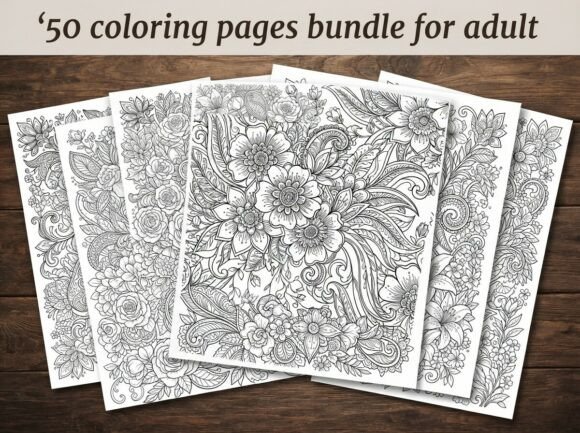 50 Floral Paisley Coloring Pages Bundle