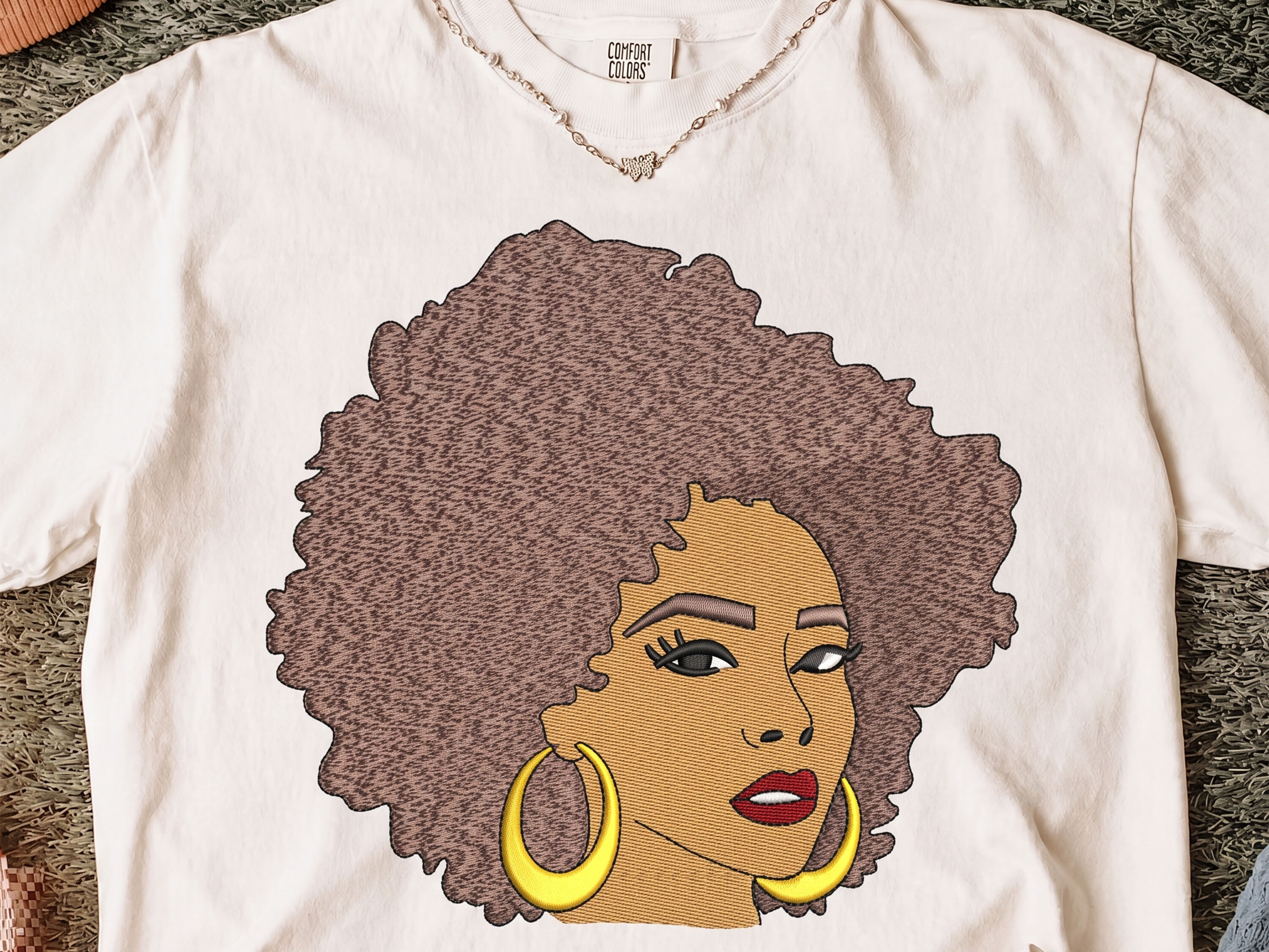 Afro Woman Embroidery Design, 4 Size