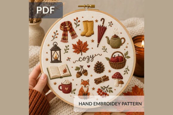 Autumn Embroidery Pattern PDF Cozy Fall