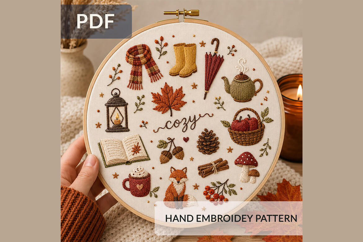 Autumn Embroidery Pattern PDF Cozy Fall