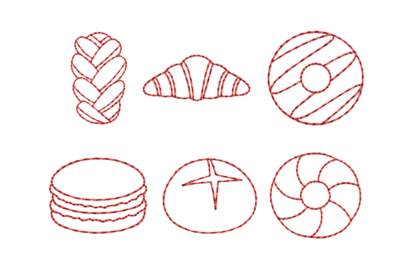 Bakery & Pastry Outline Redwork Bundle