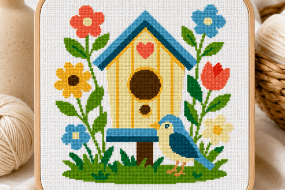 Birdhouse Garden Cross Stitch Pattern