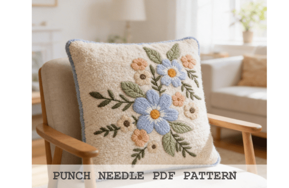 Blue Daisy Bouquet Punch Needle Pattern