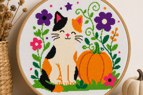 Cat and Pumpkin Cross Stitch Pattern