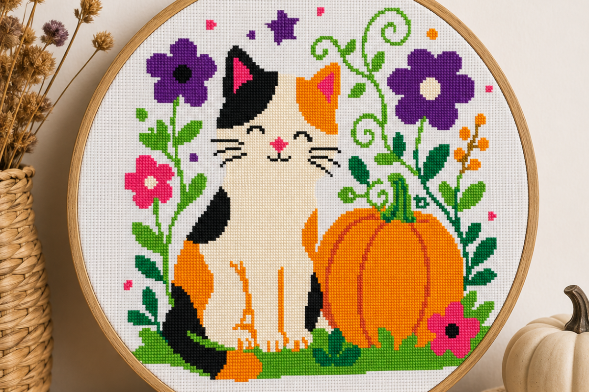 Cat and Pumpkin Cross Stitch Pattern
